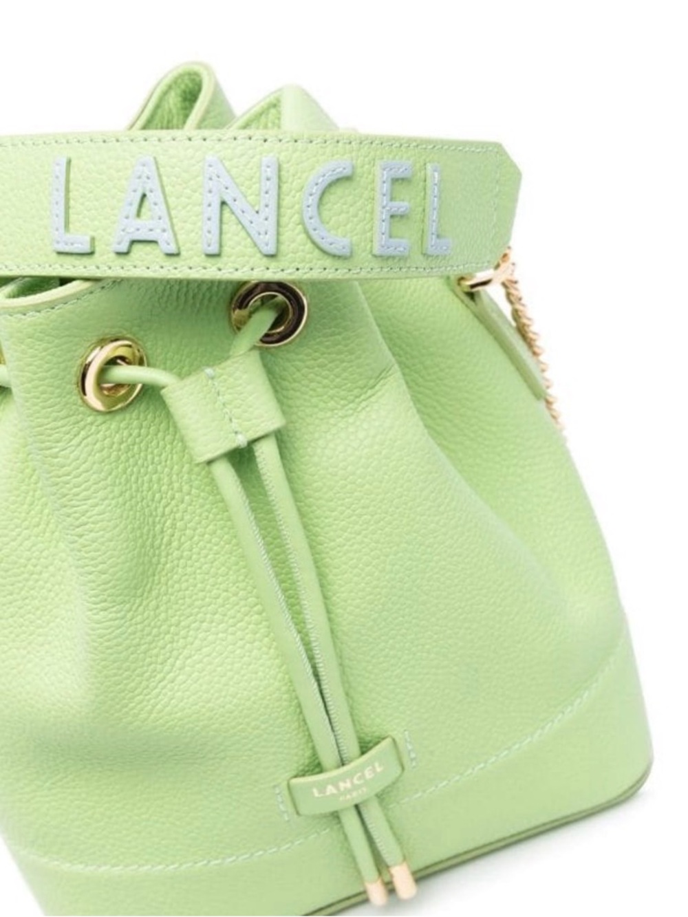 Lancel Lime Green Pebbled Leather Drawstring Shoulder Bag